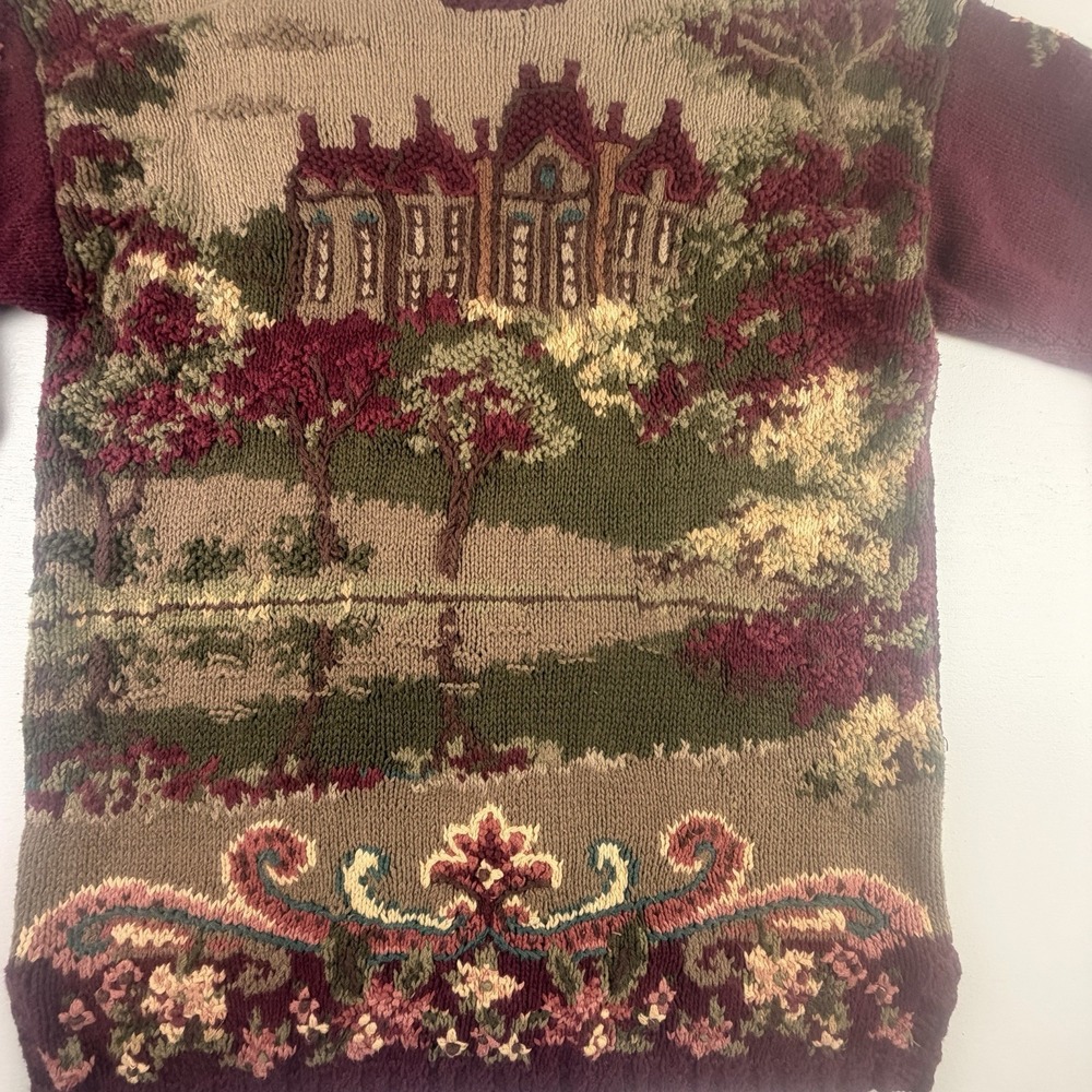Vintage Country Mansion House Hand‎ Knitted Floral Sweater Northern Isle Large - Picture 2 of 16